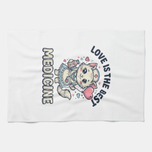 Cute Nurse Cat Love Is the Best Medicine Design_1 Tea Towel