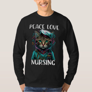 Cute Nurse Cat Peace Love Nursing RN & LPN Nurse L T-Shirt
