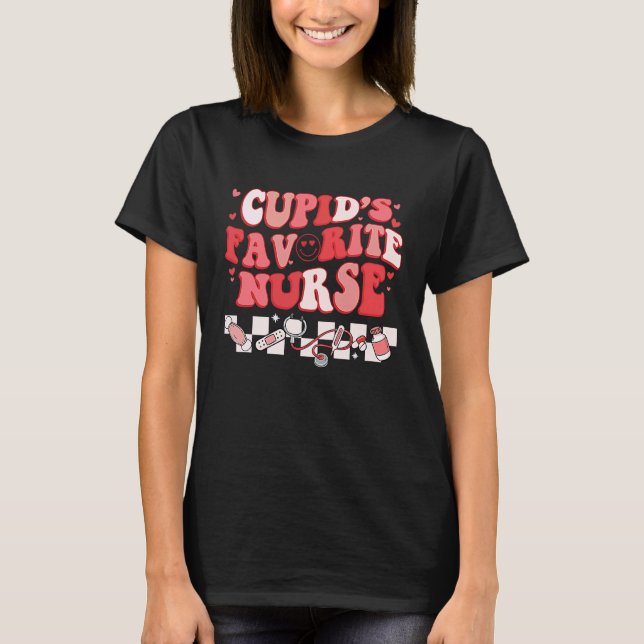 Cute Nurse Cupid's Favorite Nurse Valentine's Day T-Shirt (Front)