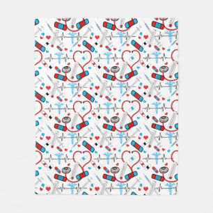 Cute Nurse Doctor EKG Stethoscope Pattern Fleece Blanket