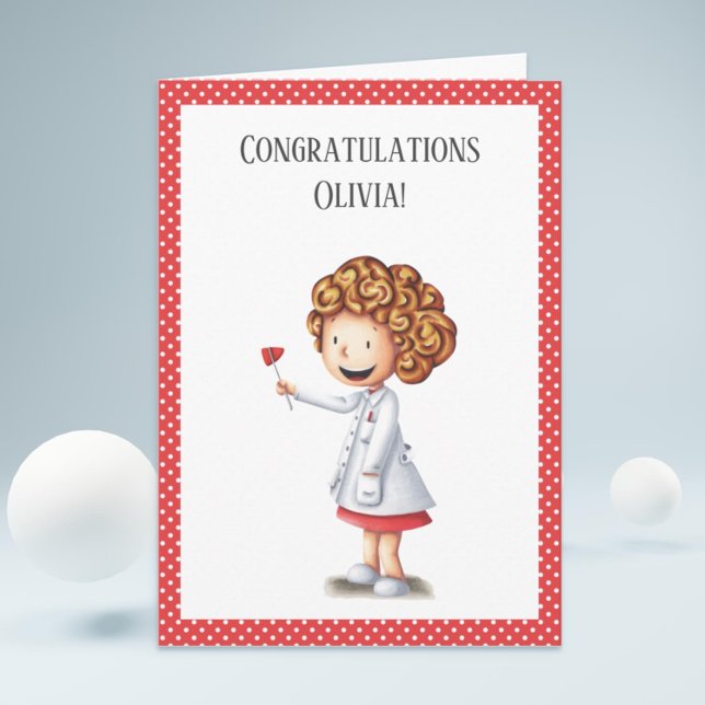 Cute Nurse Doctor Girl Graduation Card (Cute doctor or nurse greeting card perfect for graduations, retirements and birthdays)