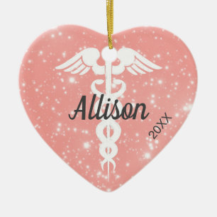 Cute Nurse Doctor Personalized Heart Christmas Ceramic Tree Decoration