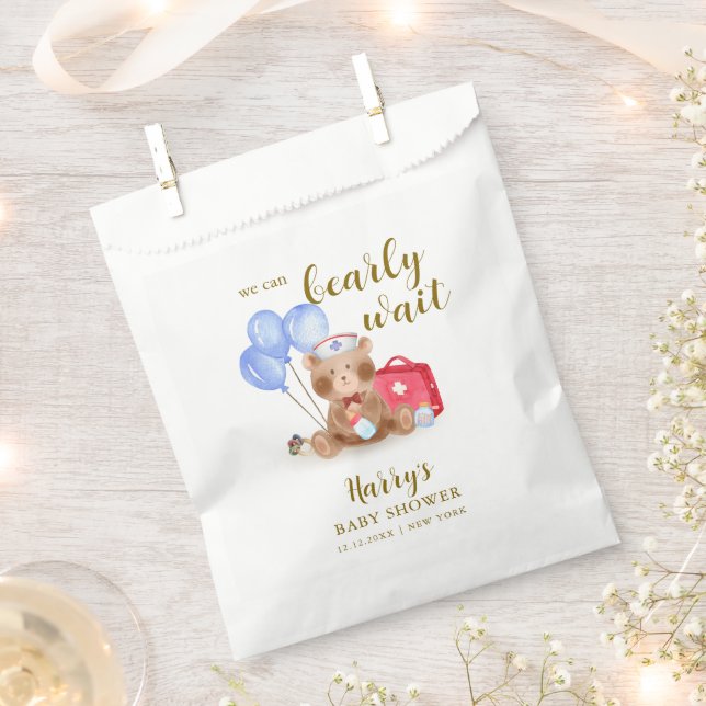 Cute Nurse Doctor Teddy Bear Balloon Baby Shower  Favour Bags (Clipped)