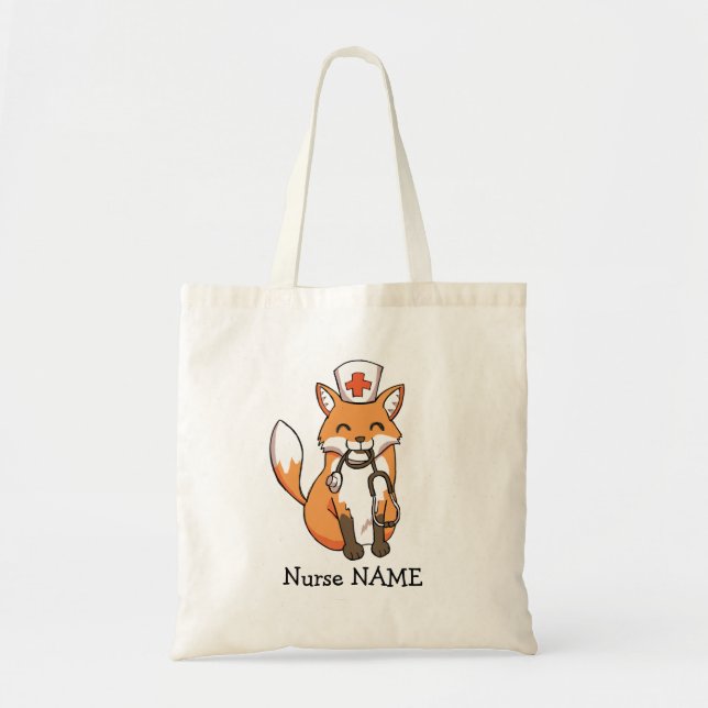 Cute Nurse Fox Drawing Personalised Tote Bag (Front)