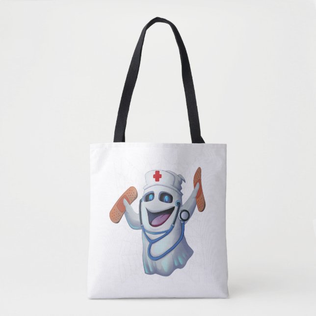 Cute Nurse Ghost Halloween Tote Bag (Front)