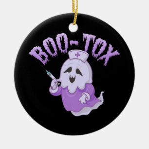 Cute Nurse Ghost with Botox Injection Funny Spooky Ceramic Tree Decoration