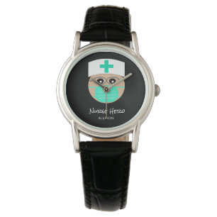 Cute Nurse Hero Black White Medical Personalised Watch