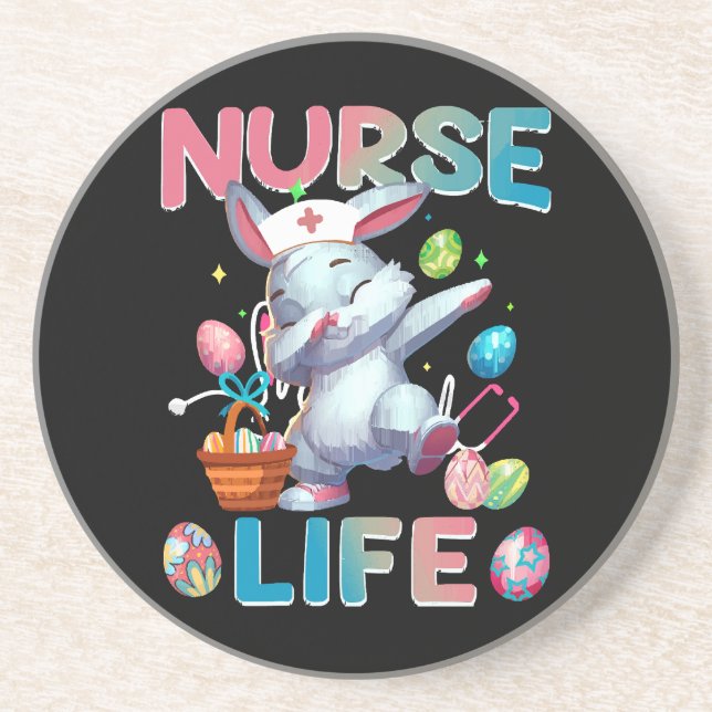 Cute Nurse Life Dabbing Easter Bunny Coaster (Front)