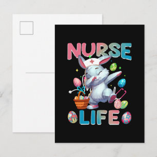 Cute Nurse Life Dabbing Easter Bunny Invitation Postcard