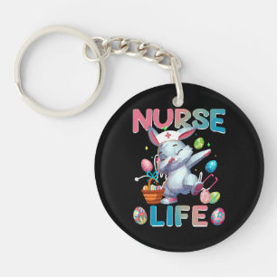 Cute Nurse Life Dabbing Easter Bunny Key Ring