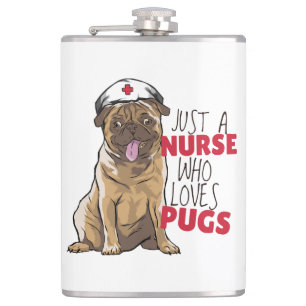 Cute Nurse Loves Pugs Gift RN Dog Mum - Funny Pug Hip Flask