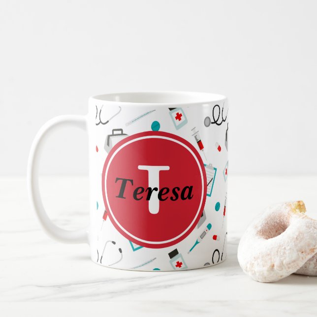 Cute Nurse Monogram add name coffee mug (With Donut)