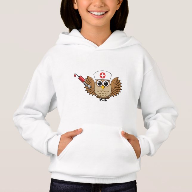 Cute Nurse Owl with Syringe Cartoon (Front)