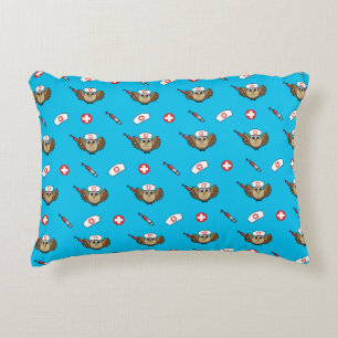 Cute Nurse Owl with Syringe Cartoon Decorative Cushion