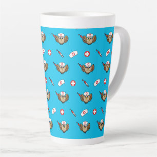 Cute Nurse Owl with Syringe Cartoon Latte Mug