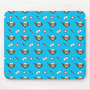 Cute Nurse Owl with Syringe Cartoon Mouse Pad