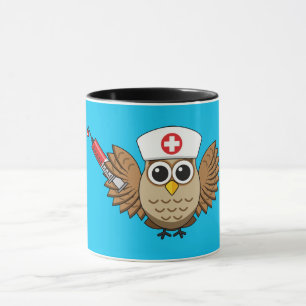 Cute Nurse Owl with Syringe Cartoon Mug