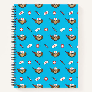 Cute Nurse Owl with Syringe Cartoon Notebook