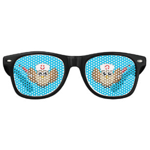 Cute Nurse Owl with Syringe Cartoon Retro Sunglasses
