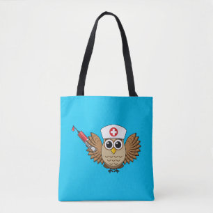 Cute Nurse Owl with Syringe Cartoon Tote Bag