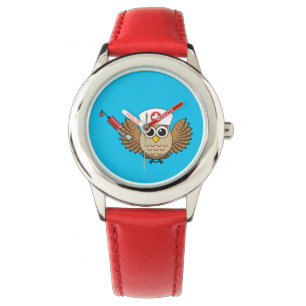 Cute Nurse Owl with Syringe Cartoon Watch