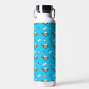 Cute Nurse Owl with Syringe Cartoon Water Bottle