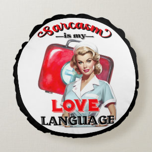 Cute Nurse Pinup_ Love Language Round Cushion