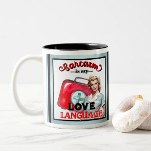 Cute Nurse Pinup_ Love Language Two-Tone Coffee Mug