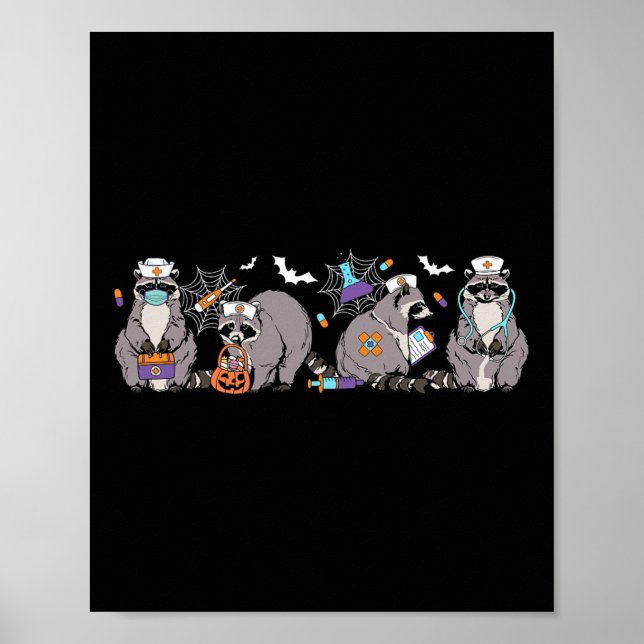Cute Nurse Racoon Halloween  Poster (Front)