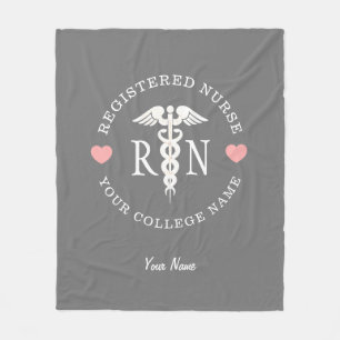 Cute Nurse RN Pink Hearts Personalised Fleece Blanket