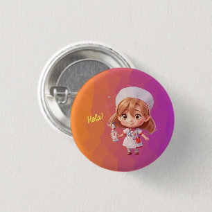Cute Nurse Spanish Greeting Badge Button