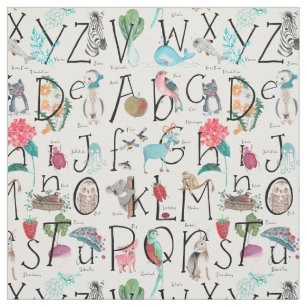 Cute nursery Alphabet kids ABC Illustration Fabric