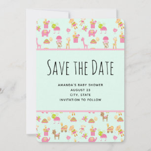 Cute Nursery Animals Pattern Save The Date