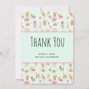 Cute Nursery Animals & Toys Pattern Thank You Card