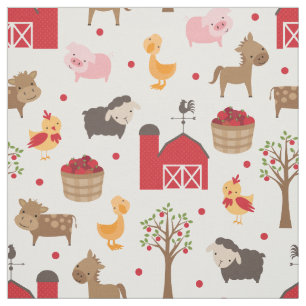 Cute Nursery Barn and Farm Animals Fabric