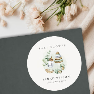 Cute Nursery Essential Leafy Green Baby Shower Classic Round Sticker