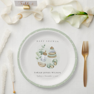 Cute Nursery Essential Leafy Green Baby Shower Paper Plate