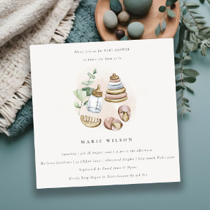 Cute Nursery Essential Leafy Pink Girl Baby Shower Invitation