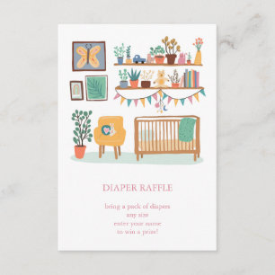  Cute Nursery Illustration CUSTOM Diaper Raffle Enclosure Card