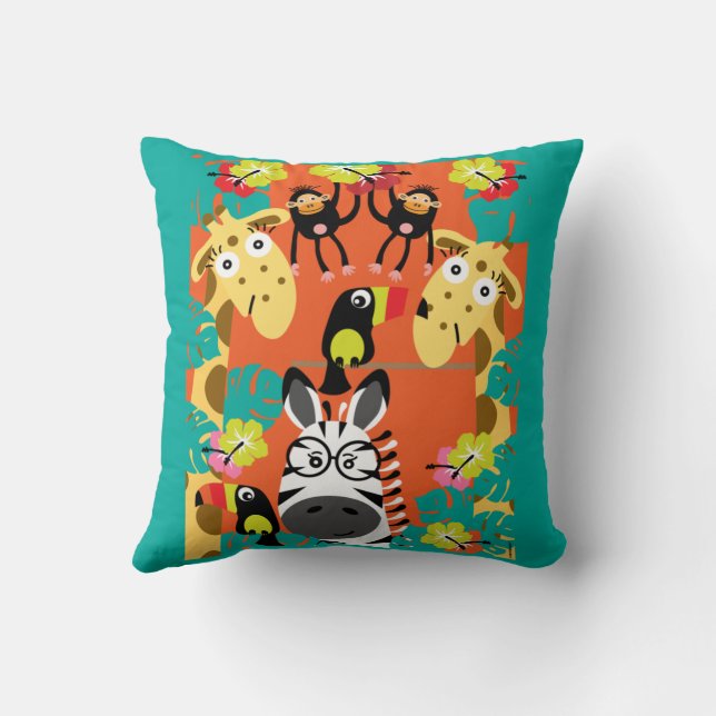 Cute nursery jungle animals decor cushion (Back)