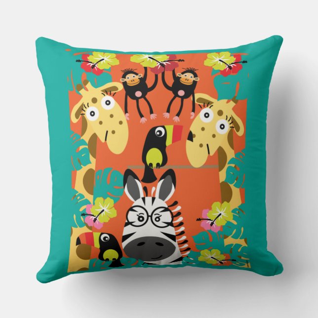 Cute nursery jungle animals decor cushion (Back)