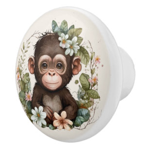 Cute Nursery Jungle monkey girls Ceramic Knob