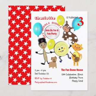 Cute Nursery Rhyme Cartoon Kids Birthday Invitation