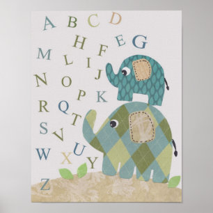 Cute Nursery wall art elephant alphabets