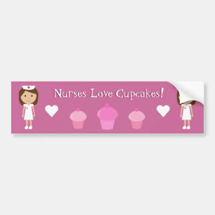 Cute Nurses Love Cupcakes Customisable Pink Bumper Sticker