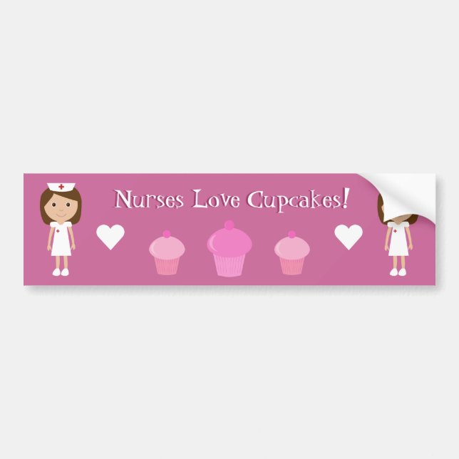 Cute Nurses Love Cupcakes Customisable Pink Bumper Sticker (Front)