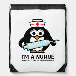 Cute nursing backpack with funny penguin nurse
