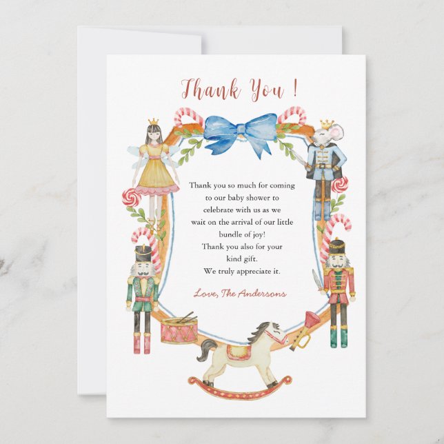 Cute nutcracker Christmas Baby shower  Thank You Card (Front)