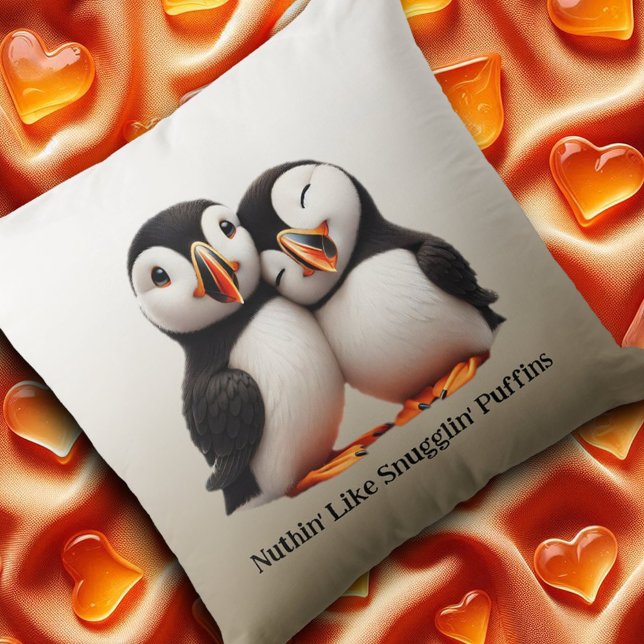 Cute Nuthin' Like Snugglin' Puffins Cushion (Nuthin' Like Snugglin' Puffins Throw Pillow Cover Photo)
