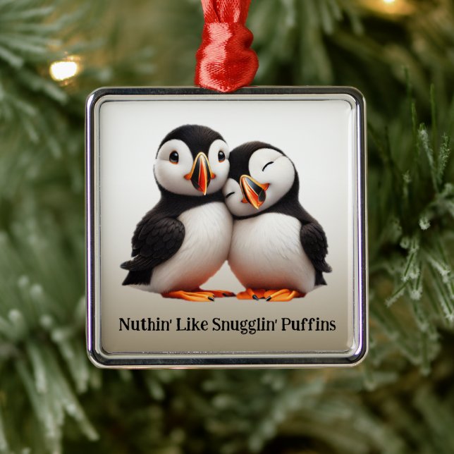 Cute Nuthin' Like Snugglin' Puffins Metal Tree Decoration (Tree)